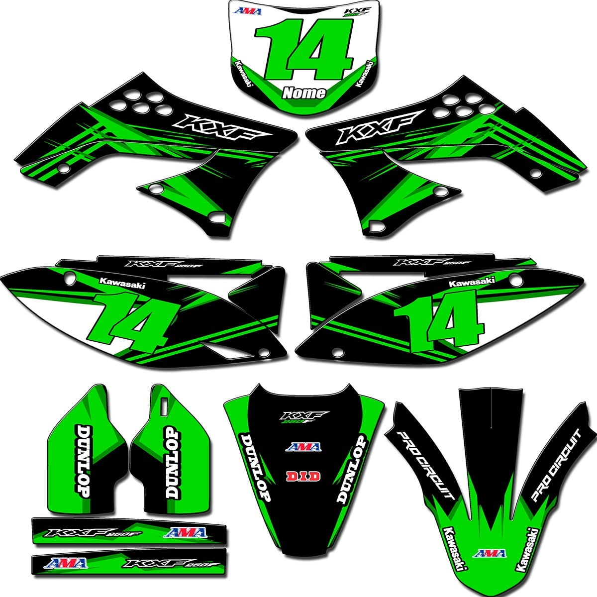 Kit adesivos Gráficos para KLX-450 2008 até 2020 - Premium Espessura 0.50mm + Cola 3M - KLX-100